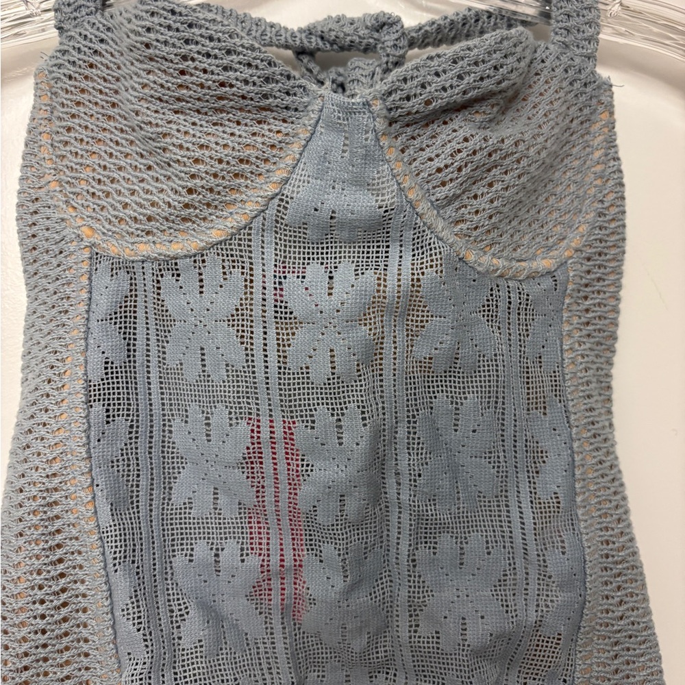 Edikted Blue and cream Crochet Floral Top